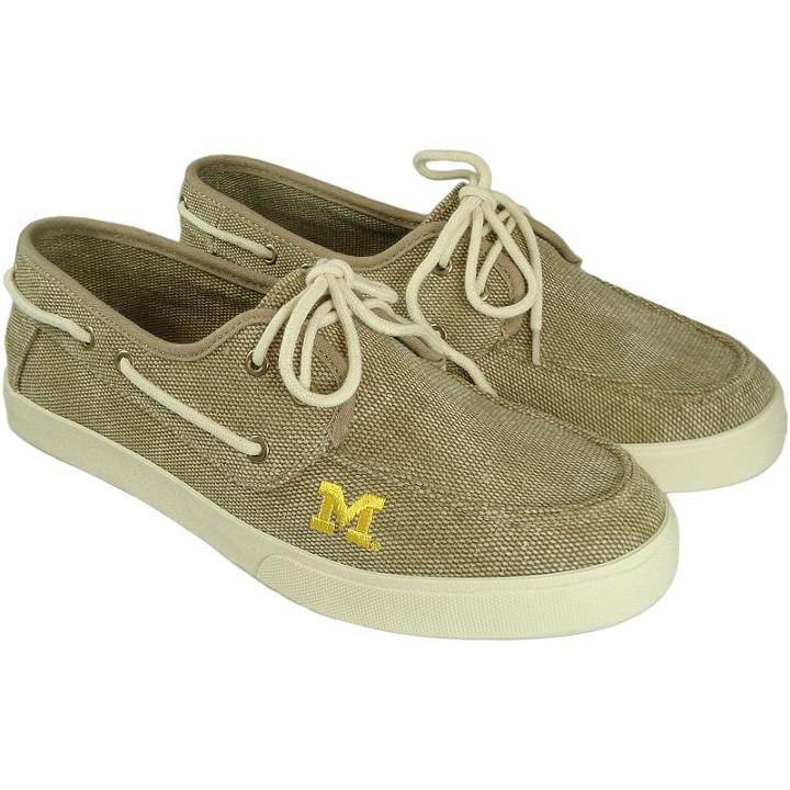 Men's Michigan Wolverines Captain Boat Shoes, Size: 11, Beig/green (beig/khaki)