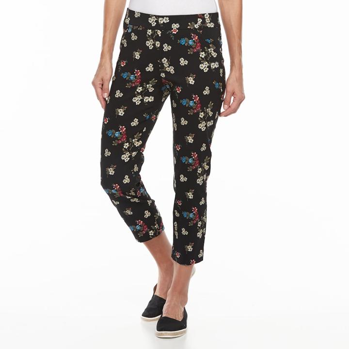 Petite Briggs Slimming Floral Ankle Pants, Women's, Size: 16 Petite, Black Floral