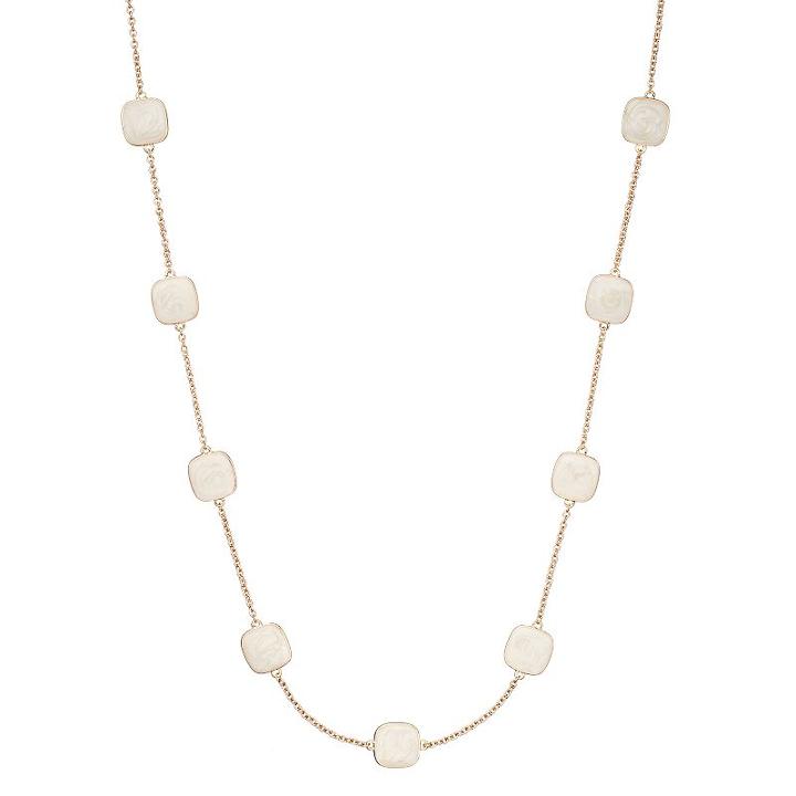 White Marbled Square Long Station Necklace, Women's, Brown