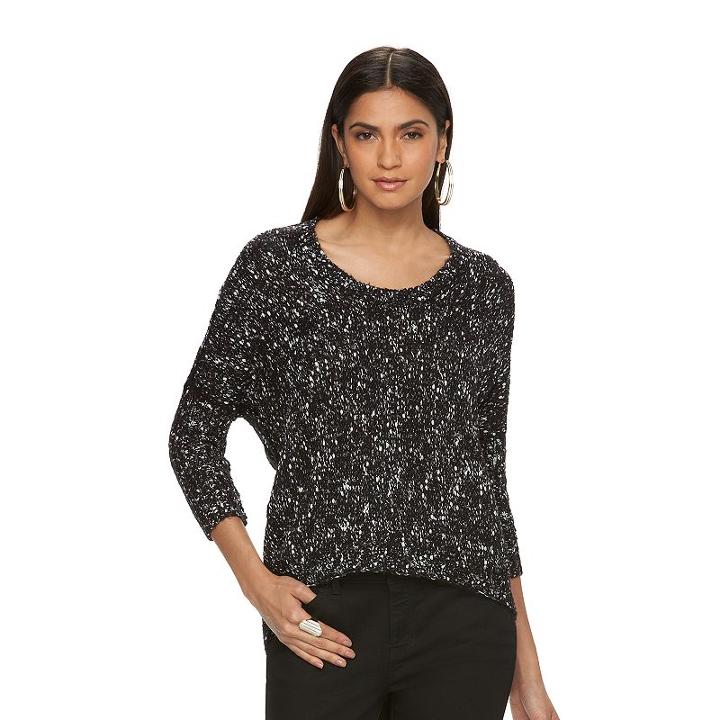 Women's Jennifer Lopez Marled Crewneck Sweater, Size: Large, Black