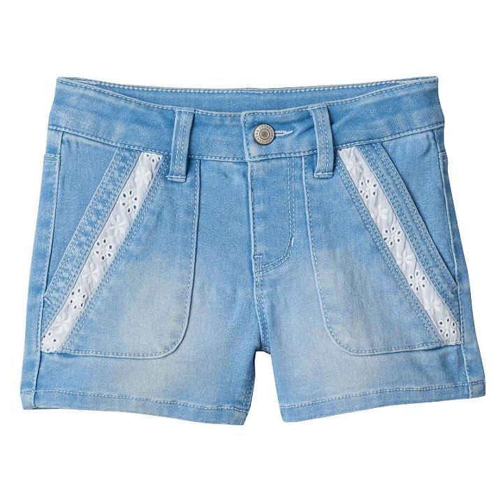 Girls 4-8 Sonoma Goods For Life&trade; Lace Pork Chop Pocket Denim Shorts, Girl's, Size: 7, Blue Other