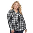 Plus Size Croft & Barrow&reg; Plaid Flannel Shirt, Women's, Size: 3xl, Black