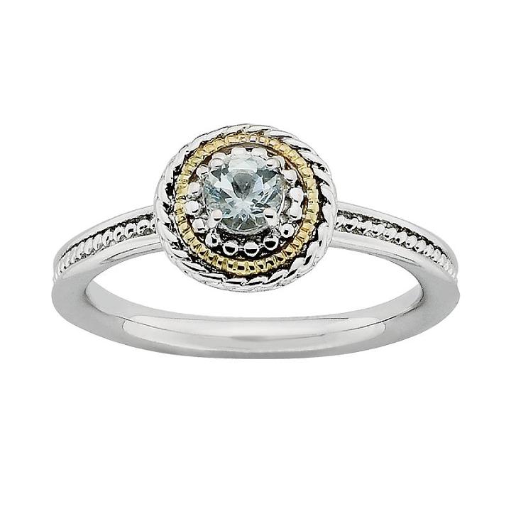 Stacks And Stones 14k Gold And Sterling Silver Aquamarine Textured Stack Ring, Women's, Size: 10, Blue