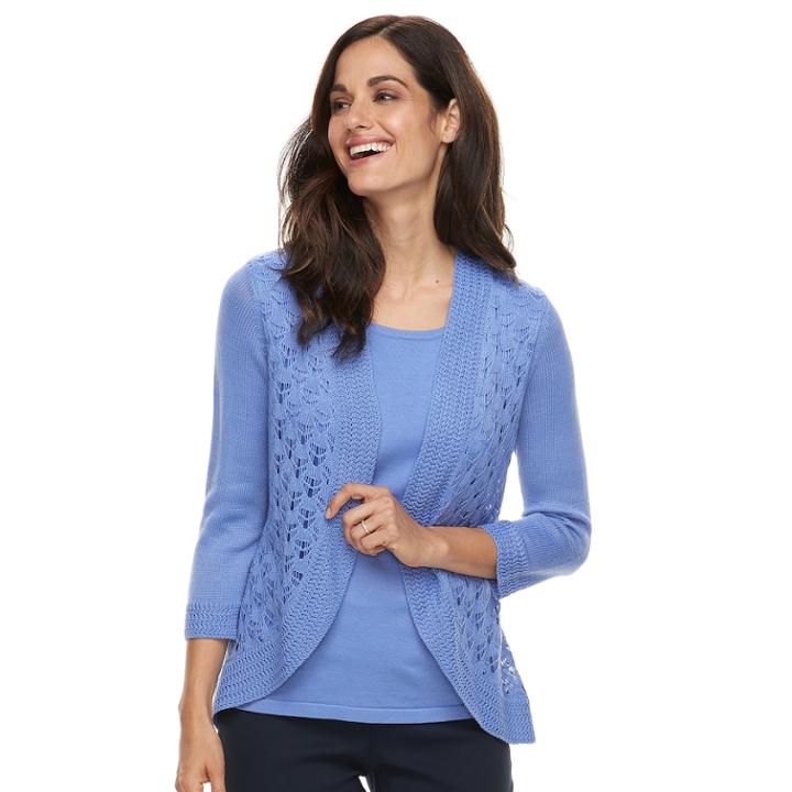 Women's Napa Valley Crocheted Mock-layer Sweater, Size: Xl, Med Blue