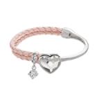 Brilliance Silver Tone & Pink Leather Heart Bracelet With Swarovski Crystals, Women's, Size: 7.25, White