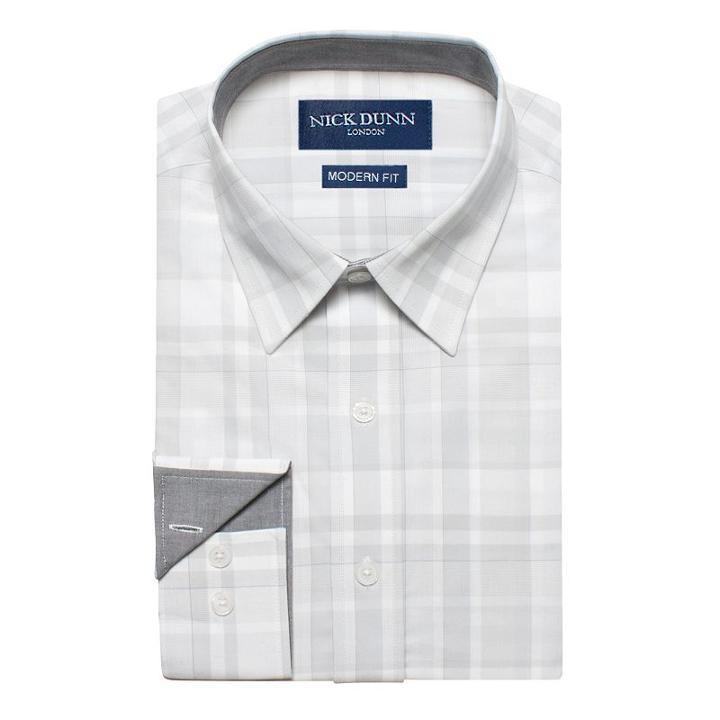 Men's Nick Dunn Modern-fit Gingham Plaid Dress Shirt, Size: L-34/35, Grey
