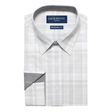Men's Nick Dunn Modern-fit Gingham Plaid Dress Shirt, Size: L-34/35, Grey