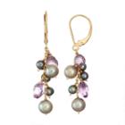 14k Gold Amethyst & Dyed Freshwater Cultured Pearl Cluster Drop Earrings, Women's, Multicolor