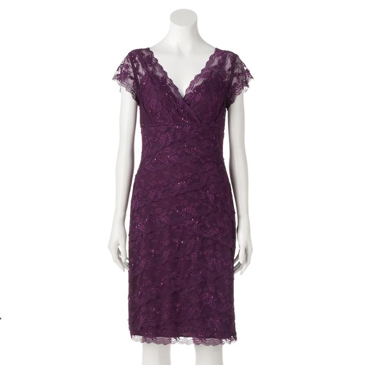 Women's Onyx Nite Embellished Lace Empire Dress, Size: 4, Drk Purple