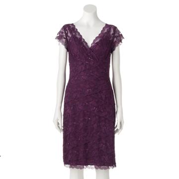 Women's Onyx Nite Embellished Lace Empire Dress, Size: 4, Drk Purple
