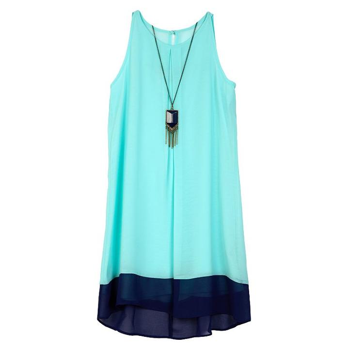 Girls 7-16 Iz Amy Byer Solid Colorblock Swing Dress With Necklace, Girl's, Size: 14, Lt Green