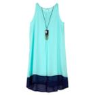 Girls 7-16 Iz Amy Byer Solid Colorblock Swing Dress With Necklace, Girl's, Size: 14, Lt Green