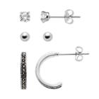 Silver Luxuries Silver-plated Marcasite & Cubic Zirconia Stud & Hoop Earring Set, Women's, White