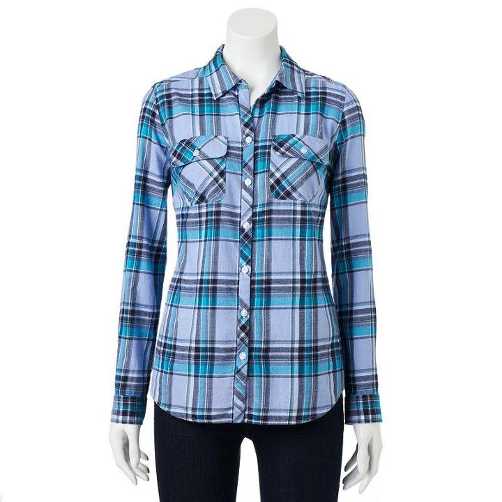 Croft & Barrow Plaid Flannel Shirt - Women's (blue)