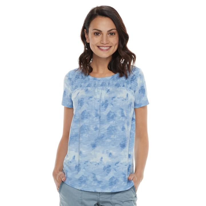 Petite Sonoma Goods For Life&trade; Smocked Short Sleeve Tee, Women's, Size: L Petite, Med Blue