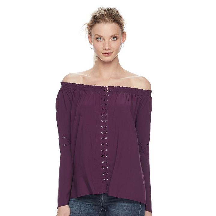 Women's Rock & Republic&reg; Lace Up Off-the-shoulder Top, Size: Xl, Drk Purple
