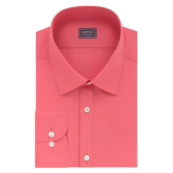 Men's Arrow Slim-fit Poplin Wrinkle-free Dress Shirt, Size: 17-34/35, Med Pink