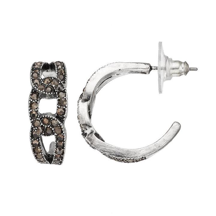 Simulated Marcasite Oval Link Hoop Earrings, Girl's, Dark Grey