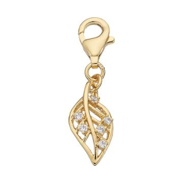 Tfs Jewelry 14k Gold Over Cubic Zirconia Leaf Charm, Women's, White
