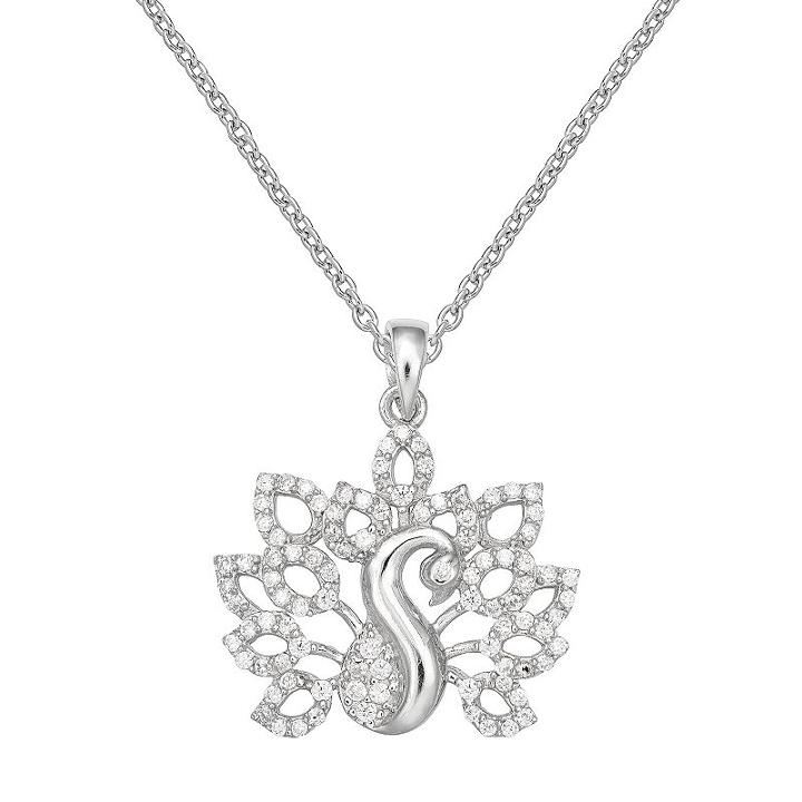 Sterling Silver Cubic Zirconia Peacock Pendant Necklace, Women's, Size: 18