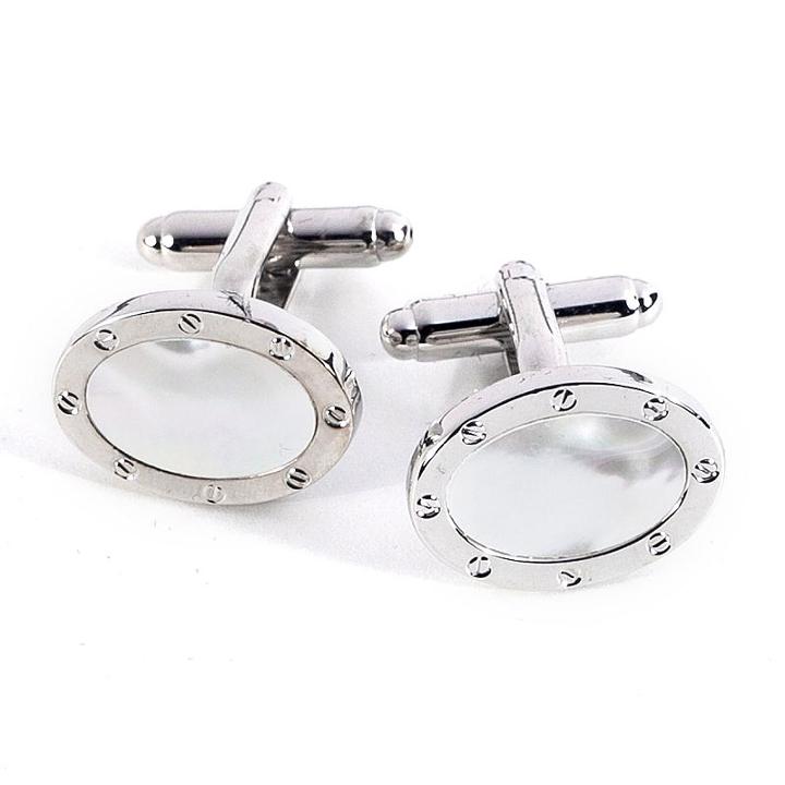 Rhodium-plated Mother-of-pearl Cuff Links, Men's, Grey