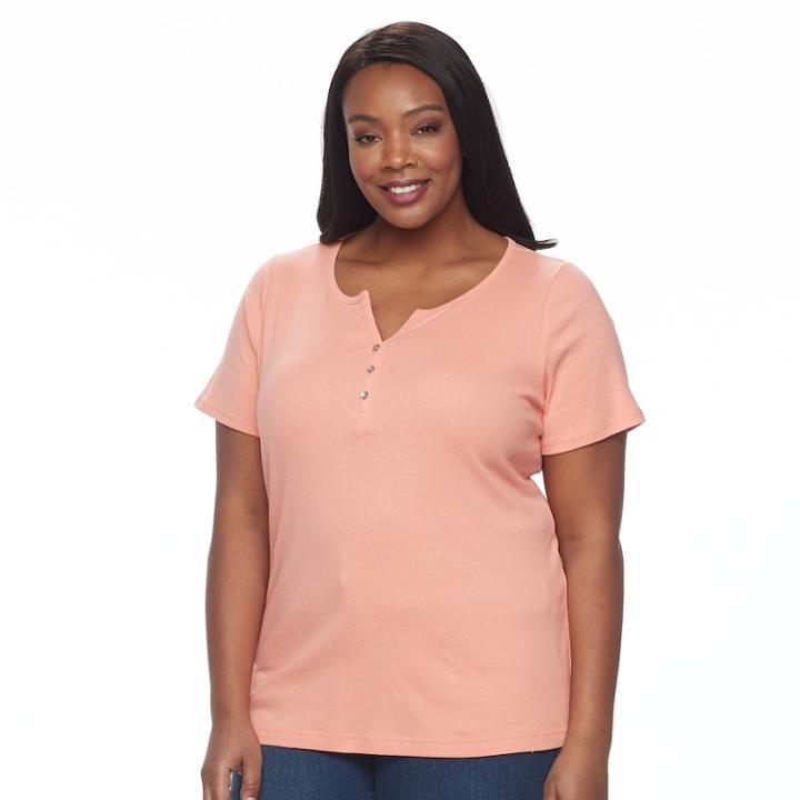 Plus Size Croft & Barrow Solid Henley Tee, Women's, Size: 2xl, Med Pink