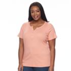 Plus Size Croft & Barrow Solid Henley Tee, Women's, Size: 2xl, Med Pink
