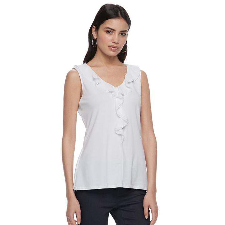 Women's Elle&trade; Sleeveless Ruffle Top, Size: Xxl, White