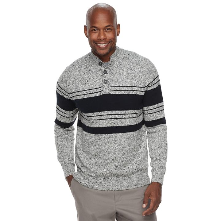 Men's Croft & Barrow&reg; Classic-fit Button Mockneck Sweater, Size: Large, Blue (navy)