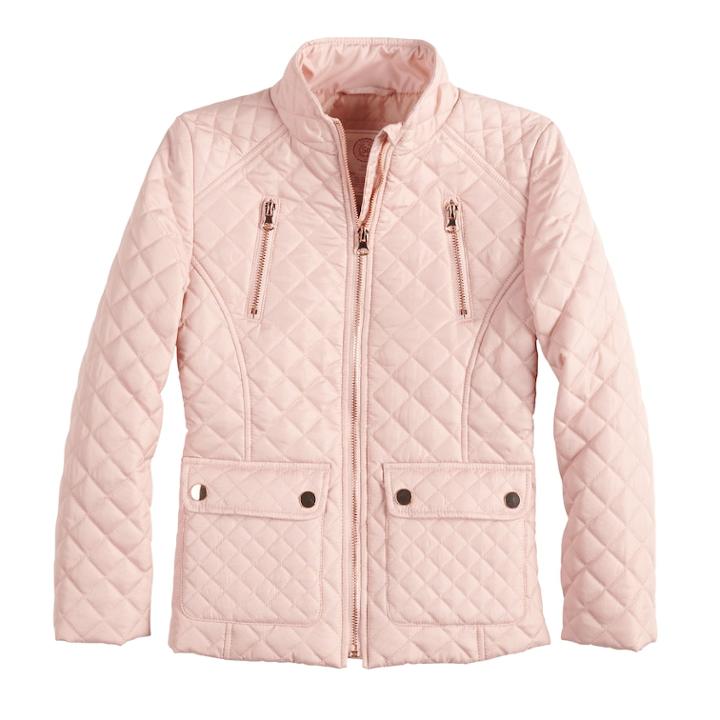 Girls 4-16 So&reg; Quilted Lightweight Barn Jacket, Size: 16, Brt Pink