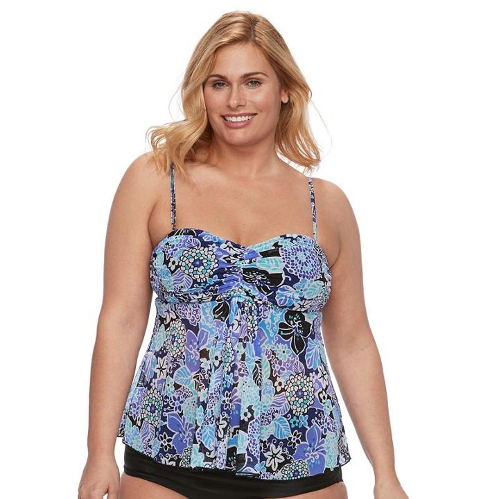 Women's A Shore Fit Tummy Slimmer Mesh Tankini Top, Size: 16, Blue