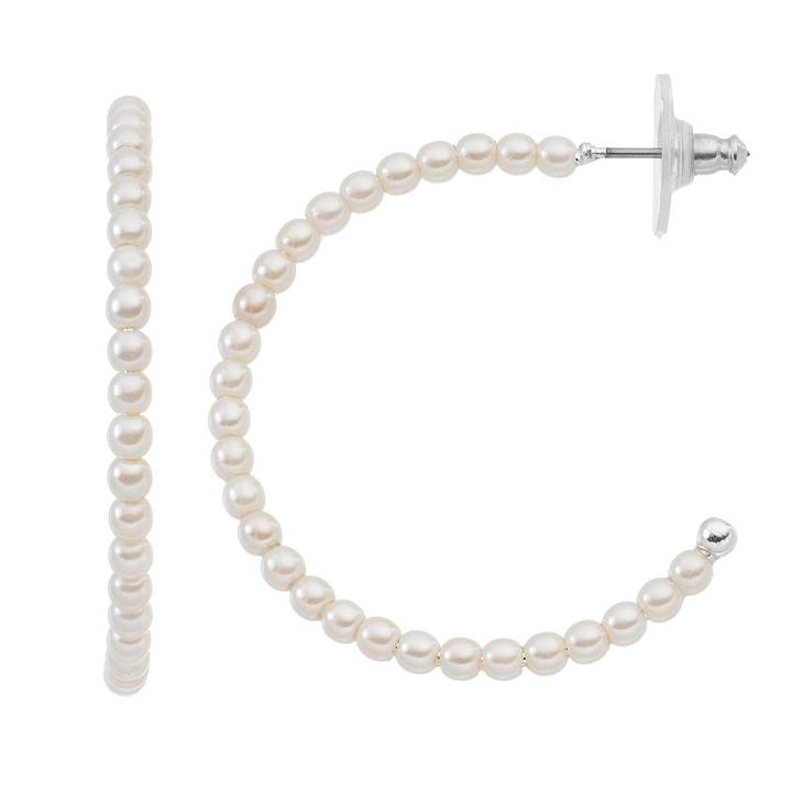 Croft & Barrow&reg; Nickel Free Simulated Pearl Semi Hoop Earrings, Women's, White Oth