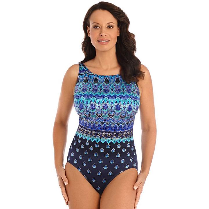 Women's Great Lengths Camelot High-neck One-piece Swimsuit, Size: 12, Blue