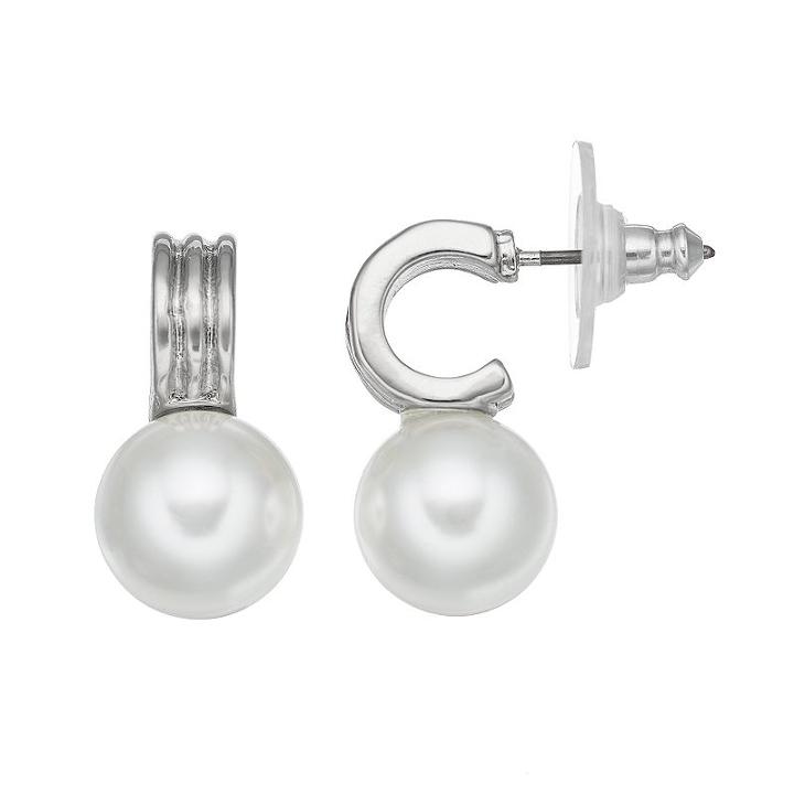 Simply Vera Vera Wang Nickel Free Simulated Pearl C-hoop Earrings, Women's, White