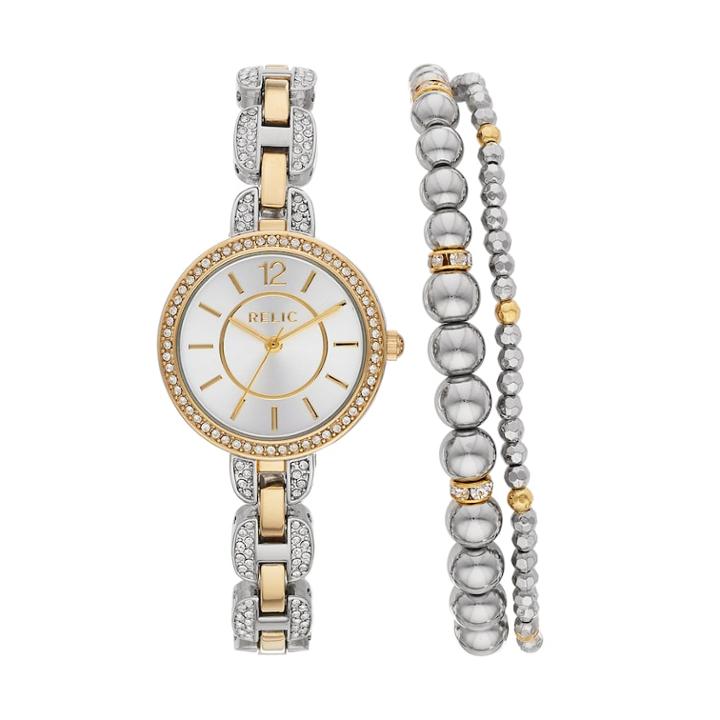 Relic Women's Susan Crystal Two Tone Watch & Bracelet Set - Zr34504set, Size: Small, Multicolor