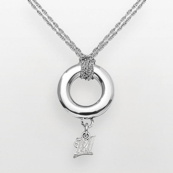Logoart Milwaukee Brewers Sterling Silver Logo Halo Pendant, Women's, Size: 16, Grey