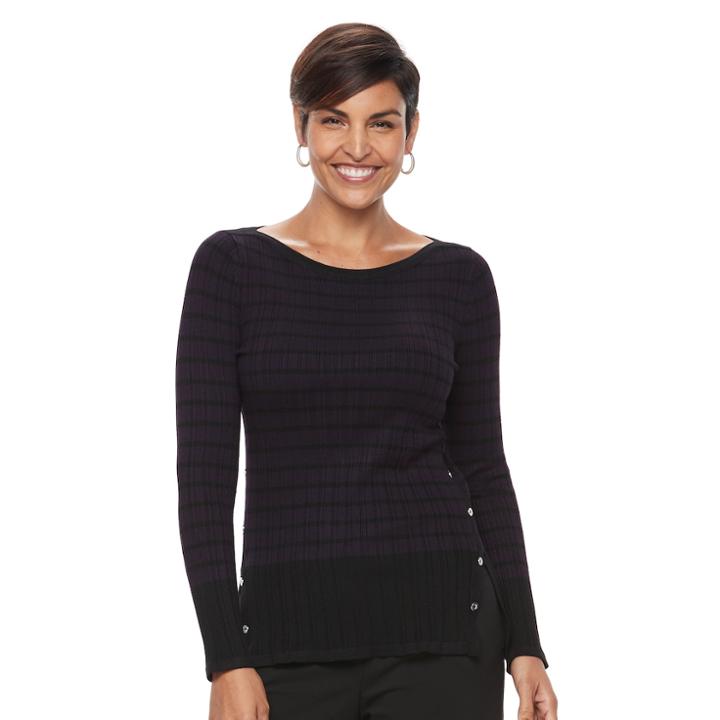Women's Croft & Barrow&reg; Button Side Long Sleeve Top, Size: Small, Drk Purple
