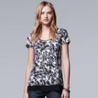 Petite Simply Vera Vera Wang Print Chiffon-trim Tee, Women's, Size: M Petite, Black