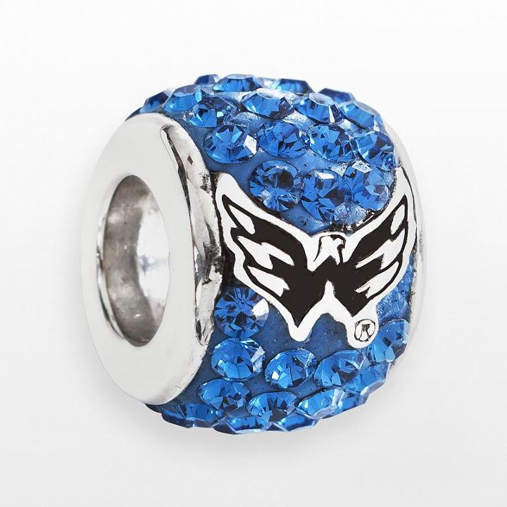 Logoart Washington Capitals Sterling Silver Crystal Logo Bead - Made With Swarovski Crystals, Women's, Blue