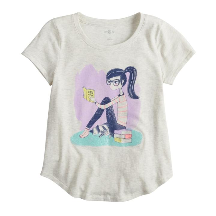 Girls 7-16 & Plus Size So&reg; Curve Hem Shiny Graphic Tee, Size: 10, Grey