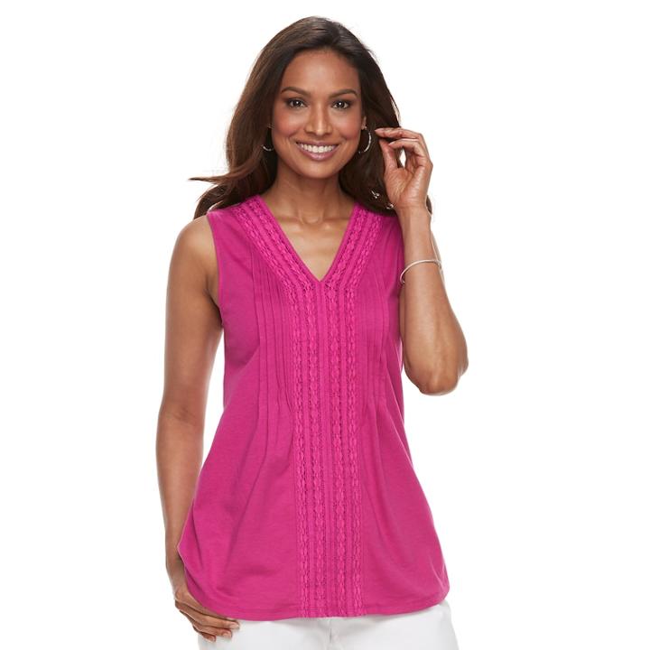 Women's Croft & Barrow&reg; Pintuck Crochet-trim Tank, Size: Large, Med Pink