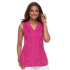 Women's Croft & Barrow&reg; Pintuck Crochet-trim Tank, Size: Large, Med Pink