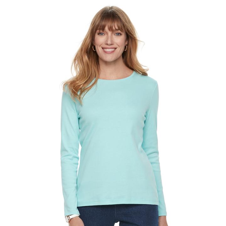 Petite Croft & Barrow&reg; Crewneck Tee, Women's, Size: M Petite, Med Blue