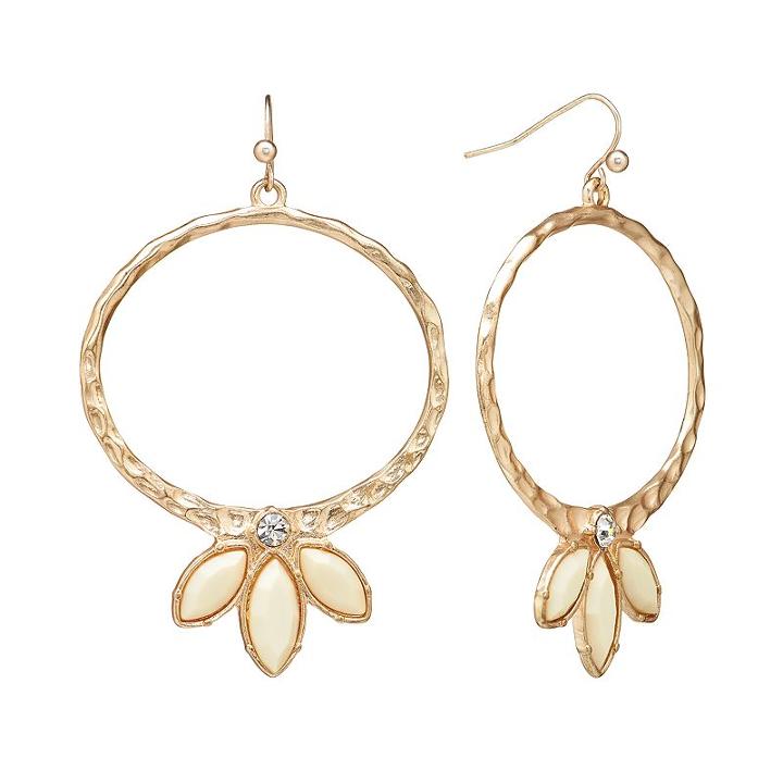 Gs By Gemma Simone Gold Tone Simulated Crystal Hammered Oval Hoop Drop Earrings, Women's, White