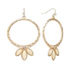Gs By Gemma Simone Gold Tone Simulated Crystal Hammered Oval Hoop Drop Earrings, Women's, White