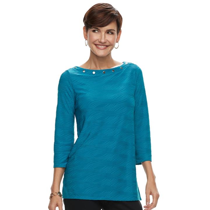 Women's Dana Buchman Embellished Print Tunic, Size: Xl, Dark Blue