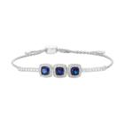Sterling Silver Lab-created Blue & White Sapphire Cushion Halo Lariat Bracelet, Women's, Size: 9
