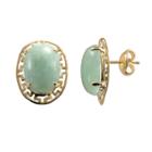 18k Gold Over Silver Jade Greek Key Oval Stud Earrings, Women's, Green
