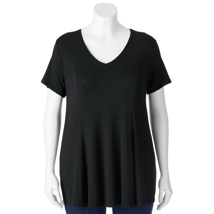 Juniors' Plus Size About A Girl Solid Pleated Tee, Size: 3xl, Black