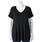 Juniors' Plus Size About A Girl Solid Pleated Tee, Size: 3xl, Black